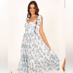 Blue and green floral maxi dress